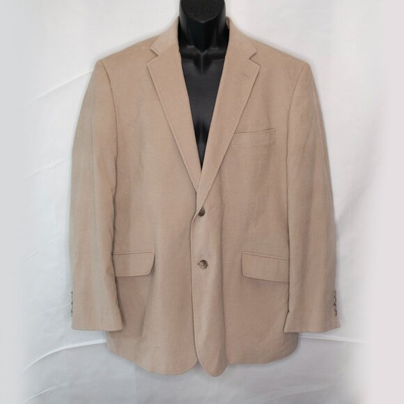 J Ferrar Corduroy Blazer Mens Large L 42 44 Tan Jacket Sport Coat 2 Button X - Picture 1 of 5